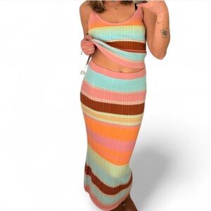 ADORABLE Colorful Striped Ribbed Tank & Skirt Set